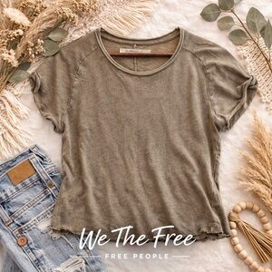 Free People We The Free Taupe Burnout Tee Raw Hem Boho Top XL NWOT